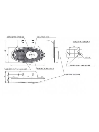 Gabaritinė lemputė LED, ovalii, 12/24V, gintarinė, tvirtinama varžtais, 102x46mm, 3