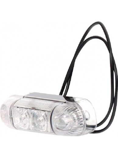 Gabaritinė lemputė LED, stačiakampė, 12/24V, balta, tvirtinama varžtais, 84x24x25mm,