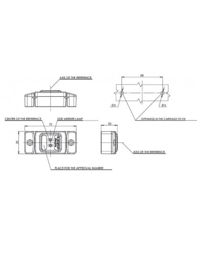Gabaritinė lemputė LED, stačiakampė, 12/24V, oranžinė, tvirtinama varžtais, 72x32mm, 3 Gabaritinė lemputė LED, stačiakampė, 12/24V, oranžinė, tvirtinama varžtais, 72x32mm, 3