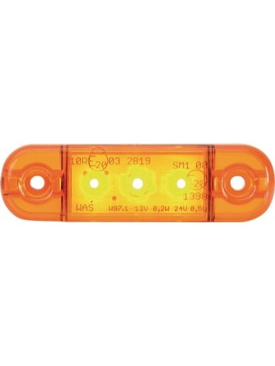 Gabaritinė lemputė LED, stačiakampė, 12/24V, oranžinė, tvirtinama varžtais, 84x24mm, 3 LED's, Gabaritinė lemputė LED, stačiakampė, 12/24V, oranžinė, tvirtinama varžtais, 84x24mm, 3 LED's,