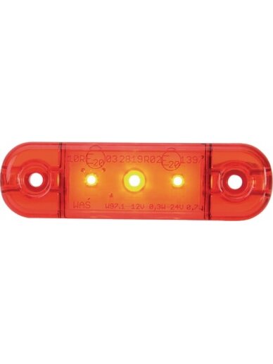 Gabaritinė lemputė LED, stačiakampė, 12/24V, raudona, tvirtinama varžtais, 84x24mm, 3 LED's,