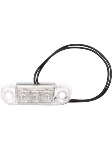 Gabaritinė lemputė LED, stačiakampė, 12/24V, skaidri, tvirtinama varžtais, 84x24x25mm, 3 LED's, 1 Gabaritinė lemputė LED, stačiakampė, 12/24V, skaidri, tvirtinama varžtais, 84x24x25mm, 3 LED's, 1