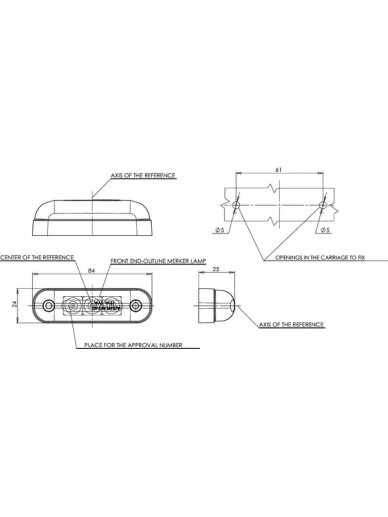 Gabaritinė lemputė LED, stačiakampė, 12/24V, skaidri, tvirtinama varžtais, 84x24x25mm, 3 LED's, 2 Gabaritinė lemputė LED, stačiakampė, 12/24V, skaidri, tvirtinama varžtais, 84x24x25mm, 3 LED's, 2