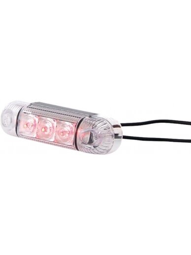 Gabaritinė lemputė LED, stačiakampė, 12/24V, skaidri, tvirtinama varžtais, 84x25x24mm, 1 Gabaritinė lemputė LED, stačiakampė, 12/24V, skaidri, tvirtinama varžtais, 84x25x24mm, 1