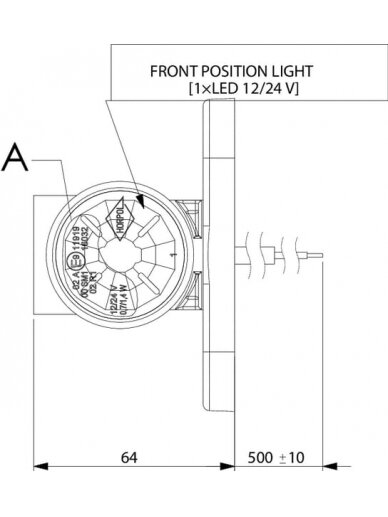 Gabaritinis LED žibintas, 0,7/1,4 W, 12/24 V, balta/oranžinė/raudona, 100x55x64 mm, 3 LED, Kramp 5