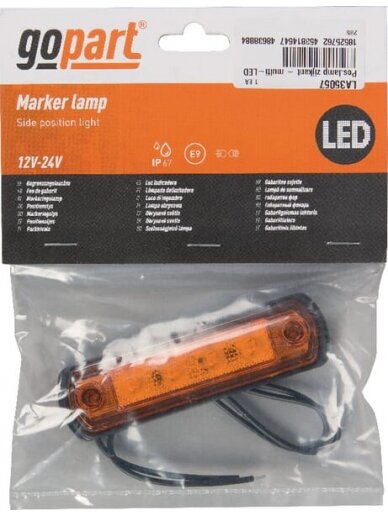 Gabaritinis žibintas LED, 0,5/1W, stačiakampė, 12/24V, oranžinė, 110x31x15mm, 4 LED, gopart 1 Gabaritinis žibintas LED, 0,5/1W, stačiakampė, 12/24V, oranžinė, 110x31x15mm, 4 LED, gopart 1