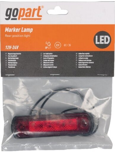 Gabaritinis žibintas LED, 0,5/1W, stačiakampė, 12/24V, raudona, 82x31x15mm, 4 LED, gopart 1