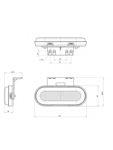 Gabaritinis žibintas LED, stačiakampė, 12-24V, 124x49x20mm, Kramp 12 Gabaritinis žibintas LED, stačiakampė, 12-24V, 124x49x20mm, Kramp 12