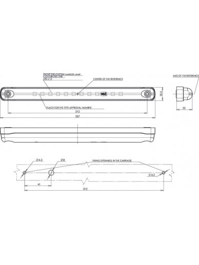 Gabaritinis žibintas LED, stačiakampė, 12/24 V, skaidri, tvirtinama varžtais, 237x20x22 mm, Waś 1 Gabaritinis žibintas LED, stačiakampė, 12/24 V, skaidri, tvirtinama varžtais, 237x20x22 mm, Waś 1