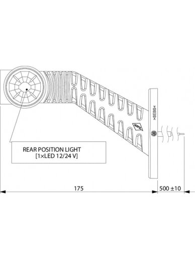 Gabaritinis žibintas LH LED, 0,7/1,4 W, 12/24 V, balta/oranžinė/raudona, 125x55x175 mm, 3 LED, Kramp 3