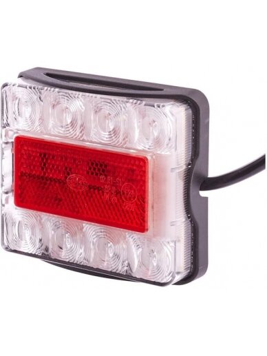 Galinis LED žibintas, 21W, stačiakampis, 12/24V, skaidrus/raudonas, tvirtinamas varžtais, 8 LED, "Hella Galinis LED žibintas, 21W, stačiakampis, 12/24V, skaidrus/raudonas, tvirtinamas varžtais, 8 LED, "Hella
