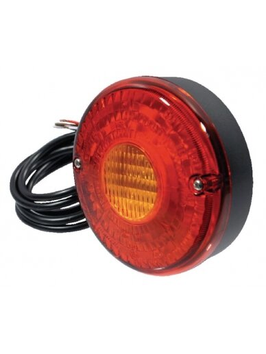 Galinis LED žibintas, apvalus, 12/24V, raudonos/gintarinės spalvos, tvirtinamas varžtais, Ø 140 mm 1