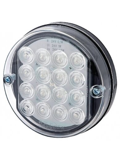 Galinis LED žibintas, apvalus, 12/24V, skaidrus, tvirtinamas varžtais, Ø 175 mm, Waś Galinis LED žibintas, apvalus, 12/24V, skaidrus, tvirtinamas varžtais, Ø 175 mm, Waś