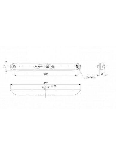 Galinis LED žibintas, stačiakampis, 12/24V, raudonas/oranžinis, 257x27x20mm, 12 LED, Kramp 4 Galinis LED žibintas, stačiakampis, 12/24V, raudonas/oranžinis, 257x27x20mm, 12 LED, Kramp 4