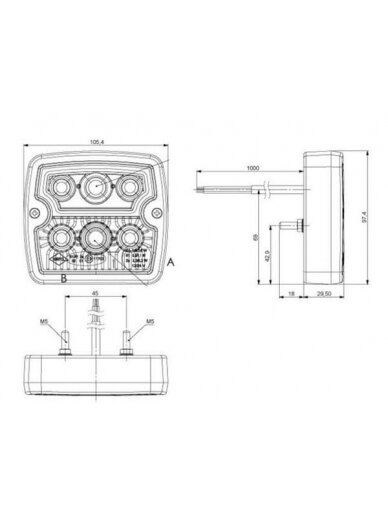 Galinis šviesos diodas, kvadratinis, 12/24 V, raudonas/oranžinis, 105,4x29,5x97,4 mm, 6 šviesos diodai, Kramp 2