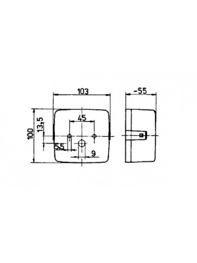 Galinis žibintas kvadratinis, 12 V, gintarinis/raudonas, tvirtinamas varžtais, 103x55x100 mm, Jokon 1