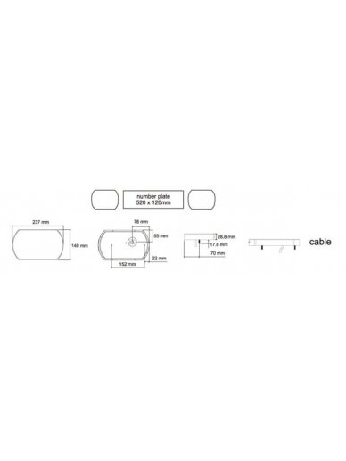 Galinis žibintas LH LED, 9/10,3 W, stačiakampis, 12/24 V, baltas/raudonas/geltonas/mėlynas, tvirtinamas varžtais, 237x29x140 mm, 47 šviesos diodai 3