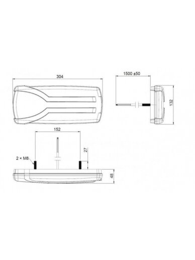 Galinis žibintas LH LED, stačiakampio formos, 12/24V, baltas/oranžinis/raudonas, 304x132x48mm, Kramp 3