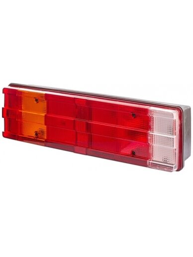 Galinis žibintas LH stačiakampio formos, 12/24V, gintarinis / permatomas / raudonas, tvirtinamas varžtais, 465x54x134 mm, Hella Galinis žibintas LH stačiakampio formos, 12/24V, gintarinis / permatomas / raudonas, tvirtinamas varžtais, 465x54x134 mm, Hella