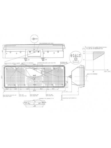 Galinis žibintas LH stačiakampio formos, 12/24V, gintarinis/baltas/raudonas, tvirtinamas varžtais, 387x137mm, Waś 2 Galinis žibintas LH stačiakampio formos, 12/24V, gintarinis/baltas/raudonas, tvirtinamas varžtais, 387x137mm, Waś 2
