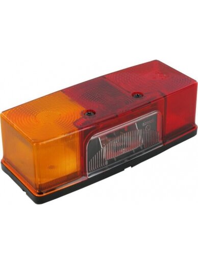 Galinis žibintas LH stačiakampio formos, 12V, raudonos/gintarinės spalvos, tvirtinamas varžtais, 158x51x64mm, Jokon 1 Galinis žibintas LH stačiakampio formos, 12V, raudonos/gintarinės spalvos, tvirtinamas varžtais, 158x51x64mm, Jokon 1