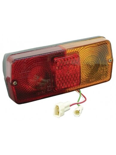 Galinis žibintas LH stačiakampio formos, 12V, raudonos/gintarinės spalvos, tvirtinamas varžtais, 184x76 mm AMP kištukas, Cobo Galinis žibintas LH stačiakampio formos, 12V, raudonos/gintarinės spalvos, tvirtinamas varžtais, 184x76 mm AMP kištukas, Cobo