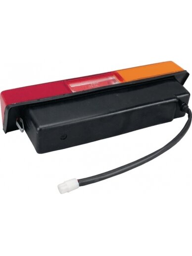 Galinis žibintas LH stačiakampio formos, raudonos/gintarinės spalvos, tvirtinamas varžtais, 305x62 mm AMP kištukas, Cobo 1 Galinis žibintas LH stačiakampio formos, raudonos/gintarinės spalvos, tvirtinamas varžtais, 305x62 mm AMP kištukas, Cobo 1