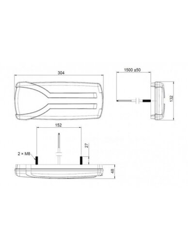 Galinis žibintas RH LED, stačiakampio formos, 12/24V, baltas/oranžinis/raudonas, 304x132x48mm, Kramp 3