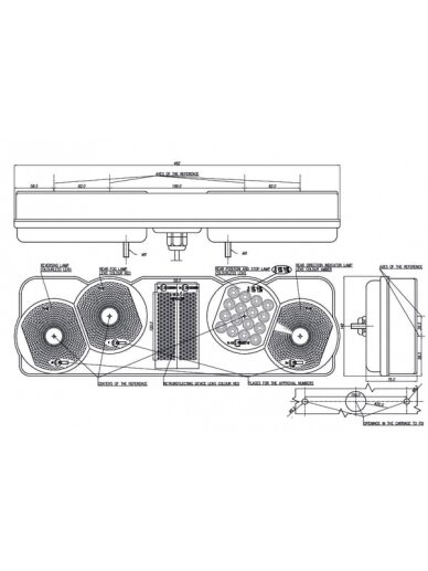 Galinis žibintas RH LED, stačiakampio formos, 24 V, gintarinis/raudonas/baltas, tvirtinamas varžtais, 482x75x148 mm, Waś Galinis žibintas RH LED, stačiakampio formos, 24 V, gintarinis/raudonas/baltas, tvirtinamas varžtais, 482x75x148 mm, Waś