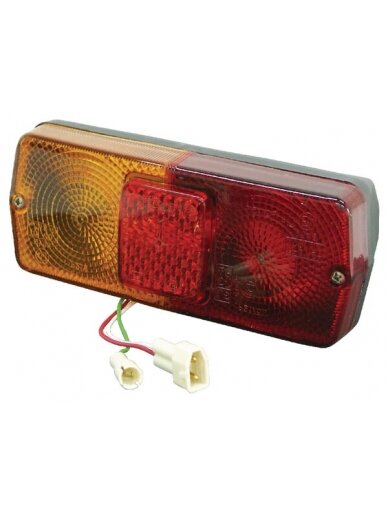 Galinis žibintas RH stačiakampio formos, 12V, raudonos/gintarinės spalvos, tvirtinamas varžtais, 184x76mm AMP kištukas, Cobo Galinis žibintas RH stačiakampio formos, 12V, raudonos/gintarinės spalvos, tvirtinamas varžtais, 184x76mm AMP kištukas, Cobo