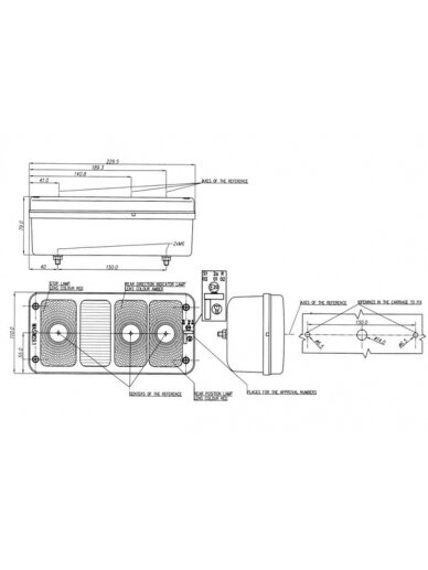 Galinis žibintas stačiakampio formos, 12/24V, gintarinis/raudonas, tvirtinamas varžtais, 230x110mm, Waś 2 Galinis žibintas stačiakampio formos, 12/24V, gintarinis/raudonas, tvirtinamas varžtais, 230x110mm, Waś 2