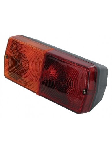 Galinis žibintas stačiakampio formos, 12V, raudonos/gintarinės spalvos, tvirtinamas varžtais, 184x76mm AMP kištukas, Cobo