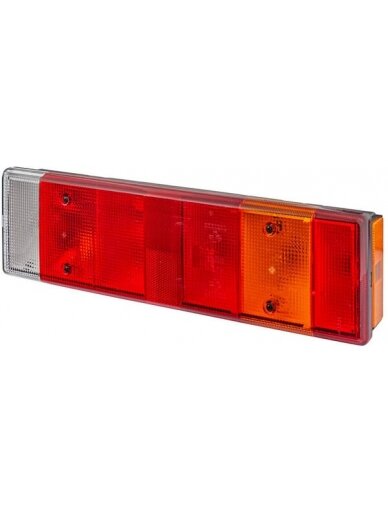 Galinis žibintas stačiakampio formos, 24 V, skaidrus/gintarinis/raudonas, tvirtinamas varžtais, 476x83x131 mm, 8 kontaktų, "Hella Galinis žibintas stačiakampio formos, 24 V, skaidrus/gintarinis/raudonas, tvirtinamas varžtais, 476x83x131 mm, 8 kontaktų, "Hella