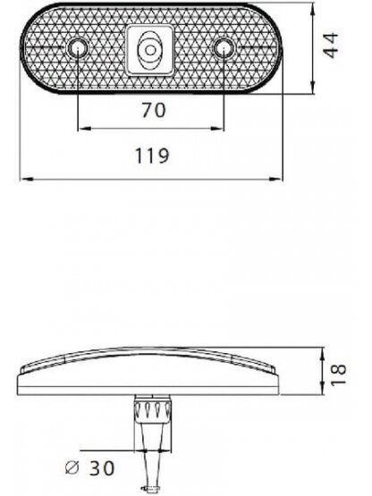 Gabaritinis žibintas LED, ovali, 24 V, balta, tvirtinama varžtais, 119xAspöck 2 Gabaritinis žibintas LED, ovali, 24 V, balta, tvirtinama varžtais, 119xAspöck 2