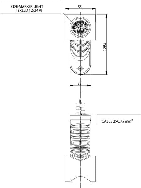 Gabaritinis žibintas LH LED, 0,7/1,4 W, 12-24 V, balta/oranžinė/raudona, 110x55x125 mm, 3 LED, Kramp 1 Gabaritinis žibintas LH LED, 0,7/1,4 W, 12-24 V, balta/oranžinė/raudona, 110x55x125 mm, 3 LED, Kramp 1