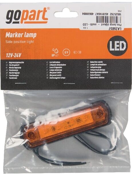 Gabaritinis žibintas LED, 0,5/1W, stačiakampė, 12/24V, oranžinė, 110x31x15mm, 4 LED, gopart 1 Gabaritinis žibintas LED, 0,5/1W, stačiakampė, 12/24V, oranžinė, 110x31x15mm, 4 LED, gopart 1