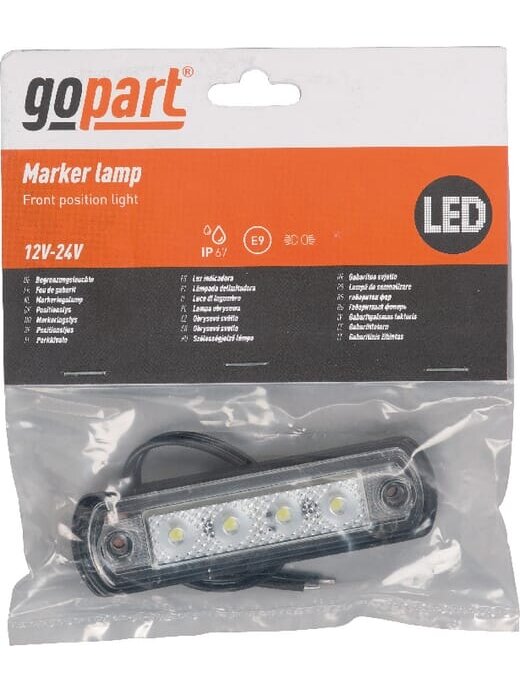 Gabaritinis žibintas LED, 0,5/1W, stačiakampė, 12/24V, balta, 82x31x15mm, 4 LED, gopart 1