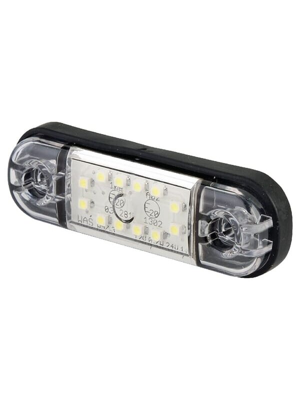 Gabaritinė lemputė LED, stačiakampė, 12/24V, balta, tvirtinama varžtais, 84x24mm, 12 LED,