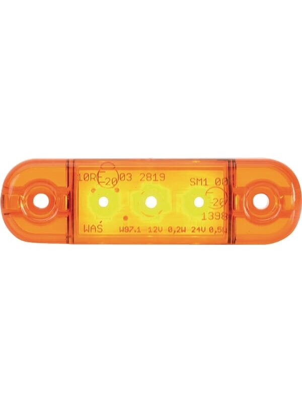 Gabaritinė lemputė LED, stačiakampė, 12/24V, oranžinė, tvirtinama varžtais, 84x24mm, 3 LED's, Gabaritinė lemputė LED, stačiakampė, 12/24V, oranžinė, tvirtinama varžtais, 84x24mm, 3 LED's,