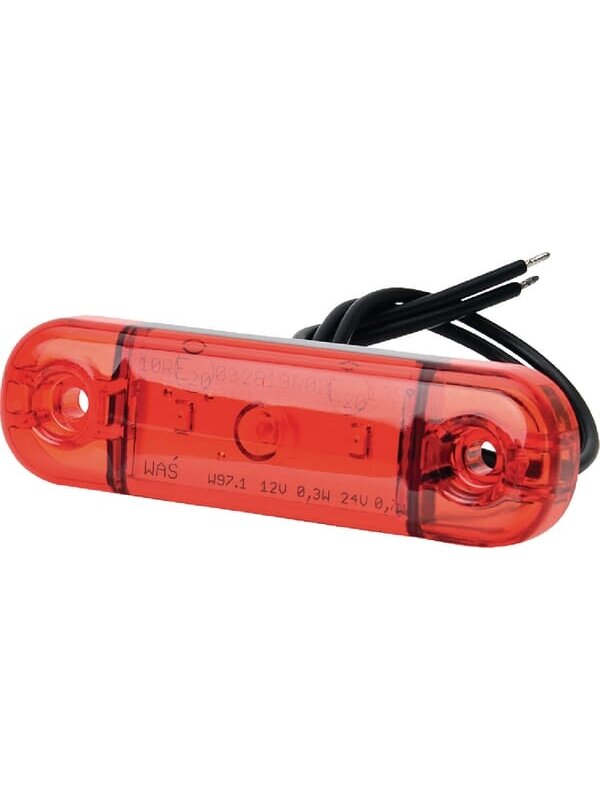 Gabaritinė lemputė LED, stačiakampė, 12/24V, raudona, tvirtinama varžtais, 84x24mm, 3 LED's, 1