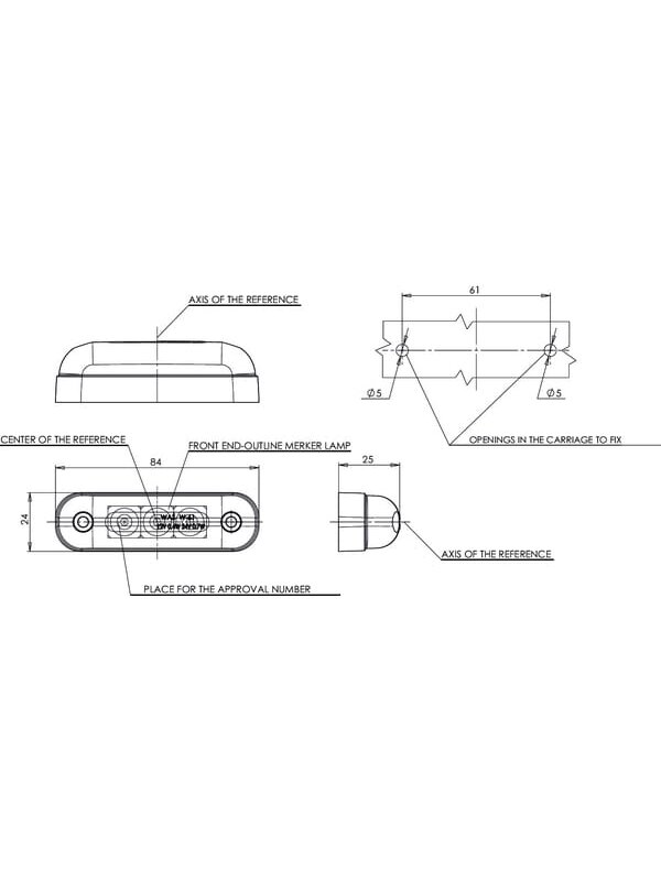 Gabaritinė lemputė LED, stačiakampė, 12/24V, skaidri, tvirtinama varžtais, 84x24x25mm, 3 LED's, 2 Gabaritinė lemputė LED, stačiakampė, 12/24V, skaidri, tvirtinama varžtais, 84x24x25mm, 3 LED's, 2