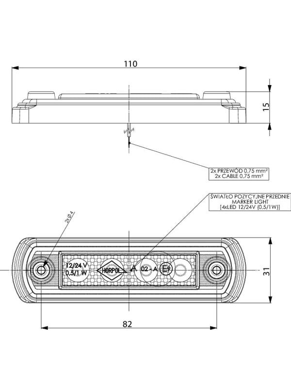 Gabaritinis žibintas LED, 0,5/1W, stačiakampė, 12/24V, balta, 82x31x15mm, 4 LED, gopart 3 Gabaritinis žibintas LED, 0,5/1W, stačiakampė, 12/24V, balta, 82x31x15mm, 4 LED, gopart 3