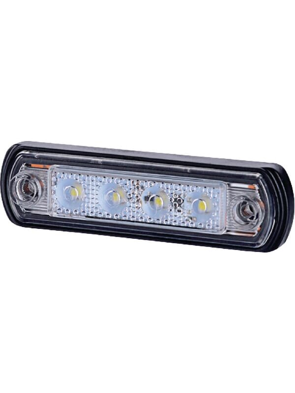 Gabaritinis žibintas LED, 0,5/1W, stačiakampė, 12/24V, balta, 82x31x15mm, 4 LED, gopart Gabaritinis žibintas LED, 0,5/1W, stačiakampė, 12/24V, balta, 82x31x15mm, 4 LED, gopart