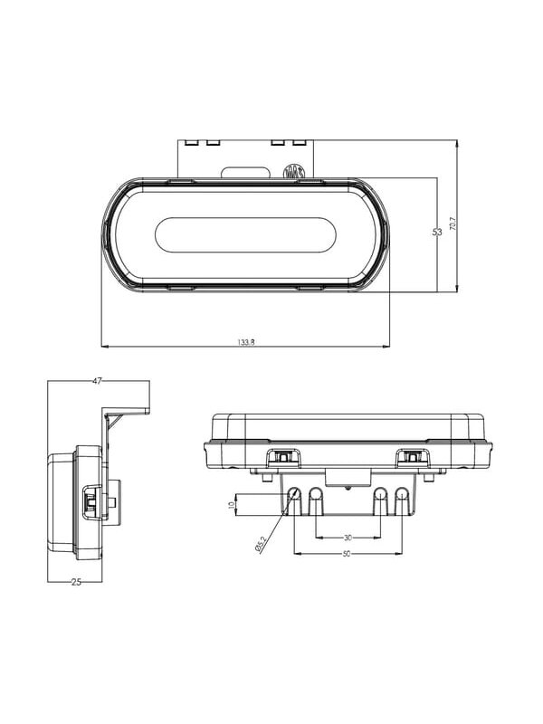 Gabaritinis žibintas LED, balta, stačiakampė, 12-24V, 133,8x53x25mm, "SAFETY LINE", Kramp 8