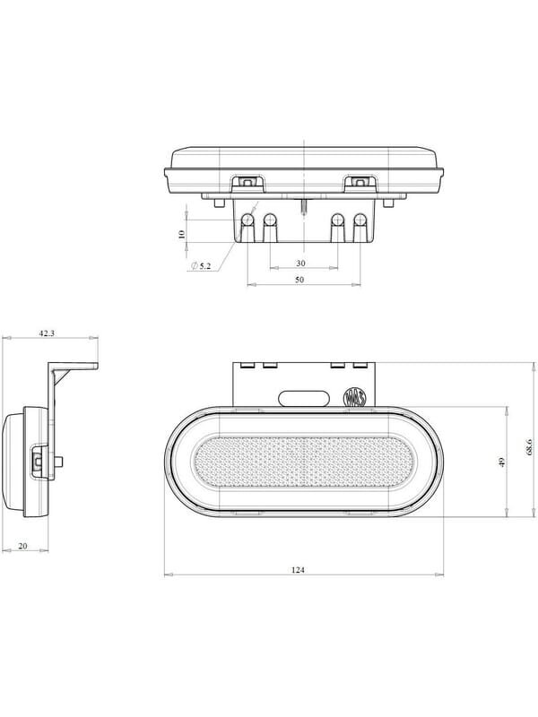 Gabaritinis žibintas LED, stačiakampė, 12-24V, 124x49x20mm, Kramp 12 Gabaritinis žibintas LED, stačiakampė, 12-24V, 124x49x20mm, Kramp 12