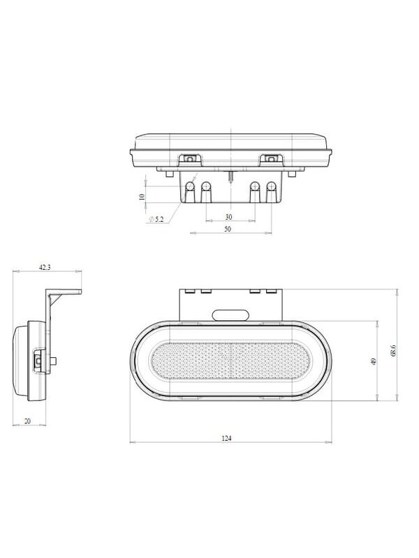 Gabaritinis žibintas LED, stačiakampė, 12-24V, 124x49x20mm, Kramp 12