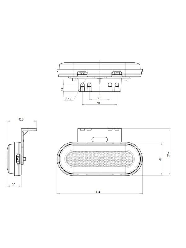 Gabaritinis žibintas LED, stačiakampė, 12-24V, 124x49x20mm, Kramp 12
