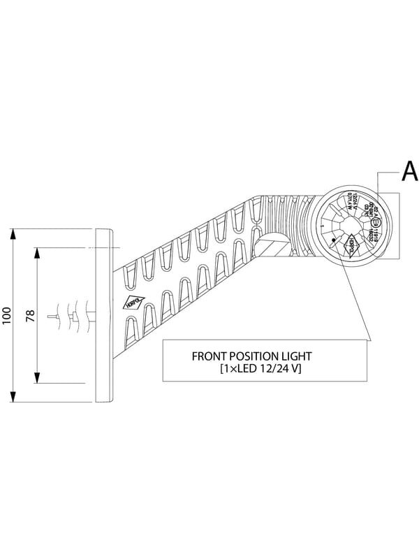 Gabaritinis žibintas LH LED, 0,7/1,4 W, 12/24 V, balta/oranžinė/raudona, 125x55x175 mm, 3 LED, Kramp 2
