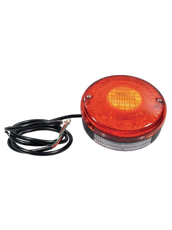 Galinis LED žibintas, apvalus, 12/24V, raudonos/gintarinės spalvos, tvirtinamas varžtais, Ø 140 mm