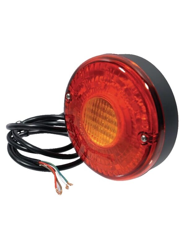 Galinis LED žibintas, apvalus, 12/24V, raudonos/gintarinės spalvos, tvirtinamas varžtais, Ø 140 mm 1